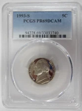 1993 S Proof Jefferson Nickel - PCGS PR 69 DCAM Deep Cameo (3740) Guide $15