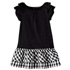 Chaps Girl's Polka Dot and Plaid Black/White Drop Waist Dress - 4 - NWT