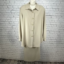 VTG Da Rue Tan Blouse Skirt Set Gold Button Long Sleeve USA Made Plus Size 18/20