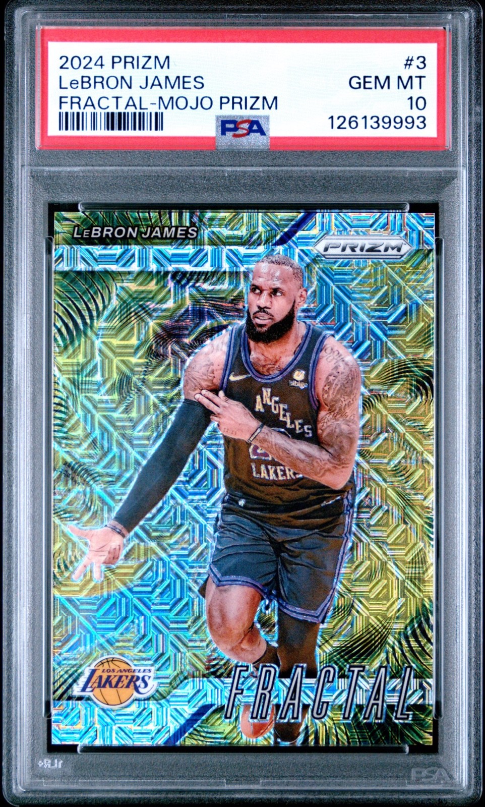 2024-25 Panini Prizm LeBron James #3 Fractal Mojo #19/25 PSA 10 GEM MINT Pop 2