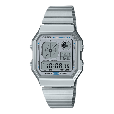 CASIO Retro A130WE-7A Illuminator Stainless Steel Gray World Time 