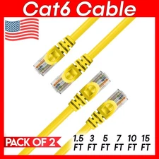 2 x Cat 6 Patch Cord Yellow Cat6 Cable Ethernet RJ45 Connectors Internet Wire