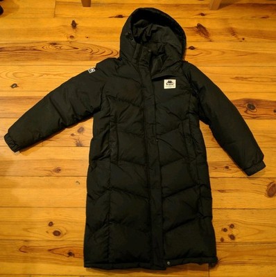 KAPPA WOMENS BLACK HOODED PUFFER DOWN  LONG PARKA JACKET  VGC SIZE L