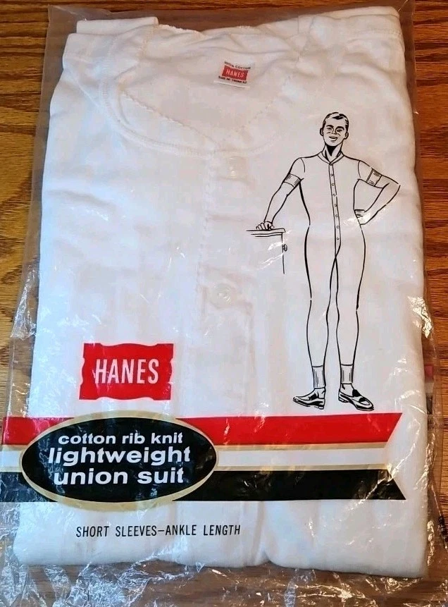 Mens Vintage RARE 1960s Hanes Unionsuit Size 36 CHEST Short Sleeve/long Leg
