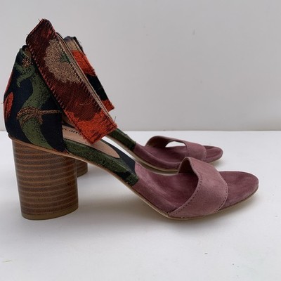 Jeffrey Campbell Purdy Sandals Women 8 Purple Suede Red Roses Block Heels Shoes