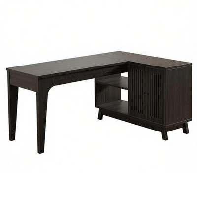 L-shaped Computer Desk Corner Desk with Two Open Shelves and A Lateral Cabinet