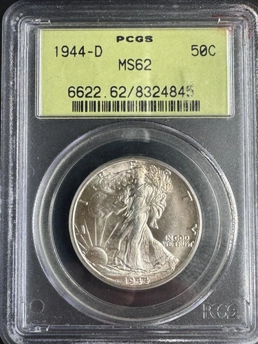 1944-D Walking Liberty Half Dollar PCGS MS62 OGH Old Green Holder 90% Silver
