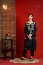 Shwet Hand Embroidered Chikankari Black Kurta Pant set for Women