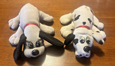 Pair of Vintage 1985 Tonka Pound Puppies Plush Gray Spotted White Black Spot