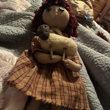 Primitive CLOTH DOLL & SHEEP  Sherri 14 Inch CUSTOM MADE ~ PEARSON'S PRIMITIVES