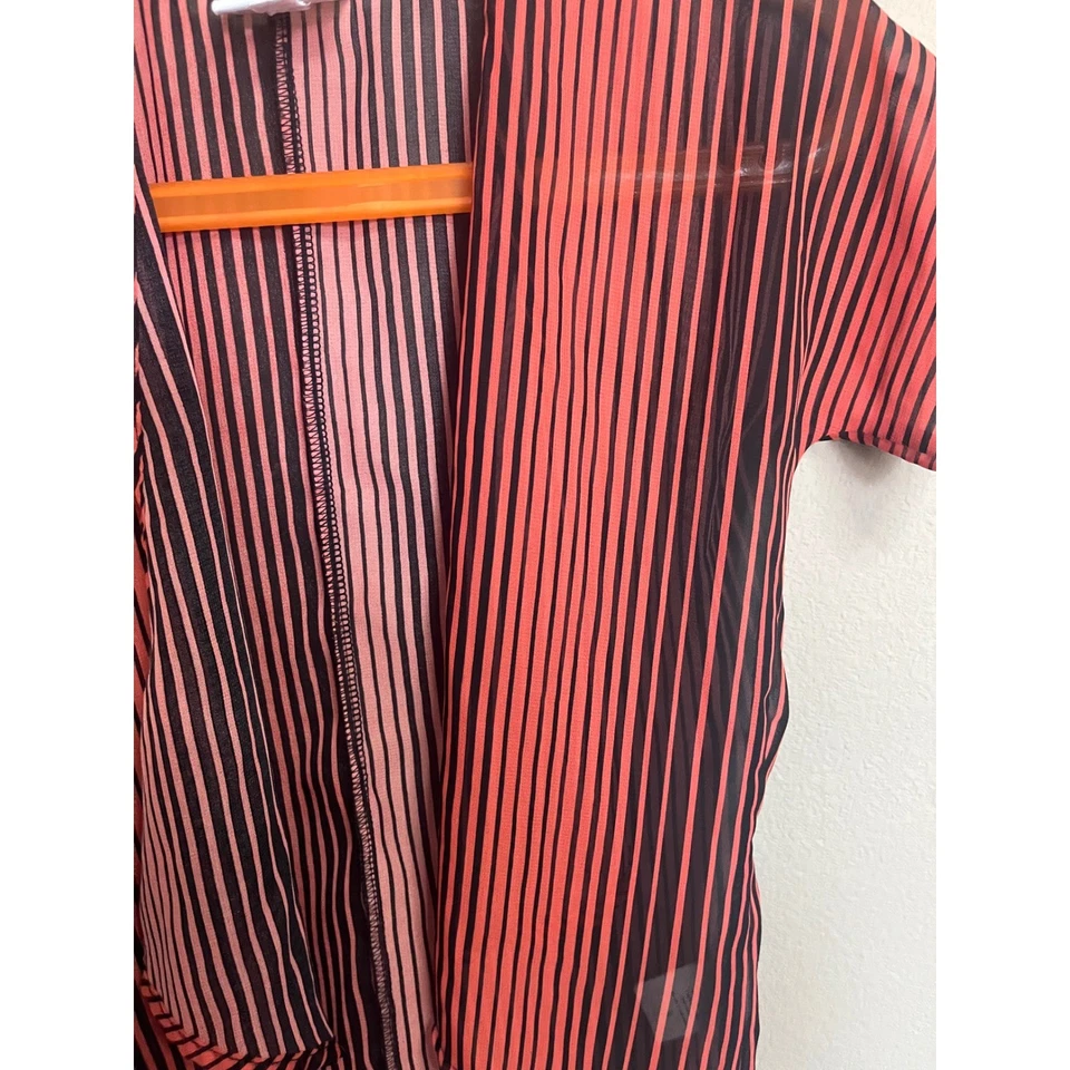 LulaRoe Kids Kimono Top Orange & Black Vertical Striped Open Front - Image 2 of 4