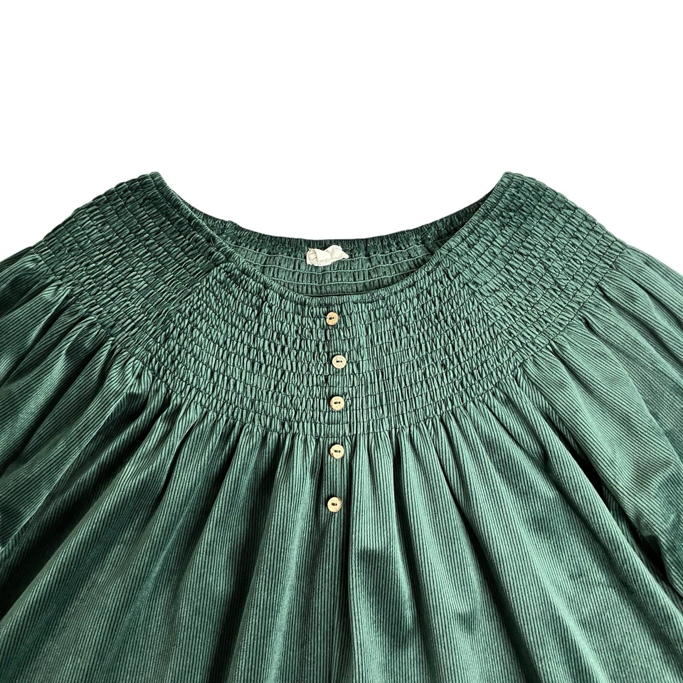 Top Caballete Mujer 2X Verde Pana Popover Canesú Calado Campesino Western Boho Foto 4 de 4
