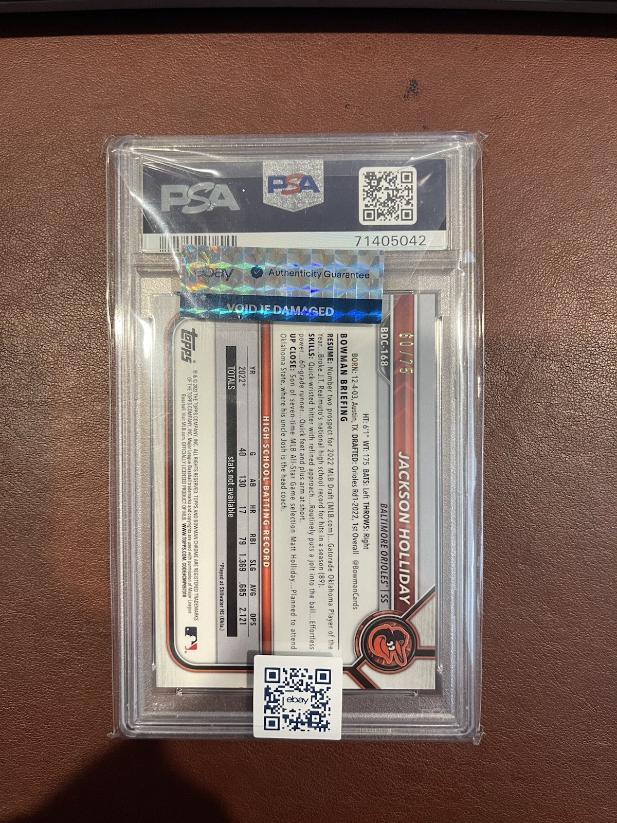 🔥2022 Bowman Chrome Jackson Holliday Yellow Lava/75 PSA 9 BDC-168 (RC) Orioles view 2