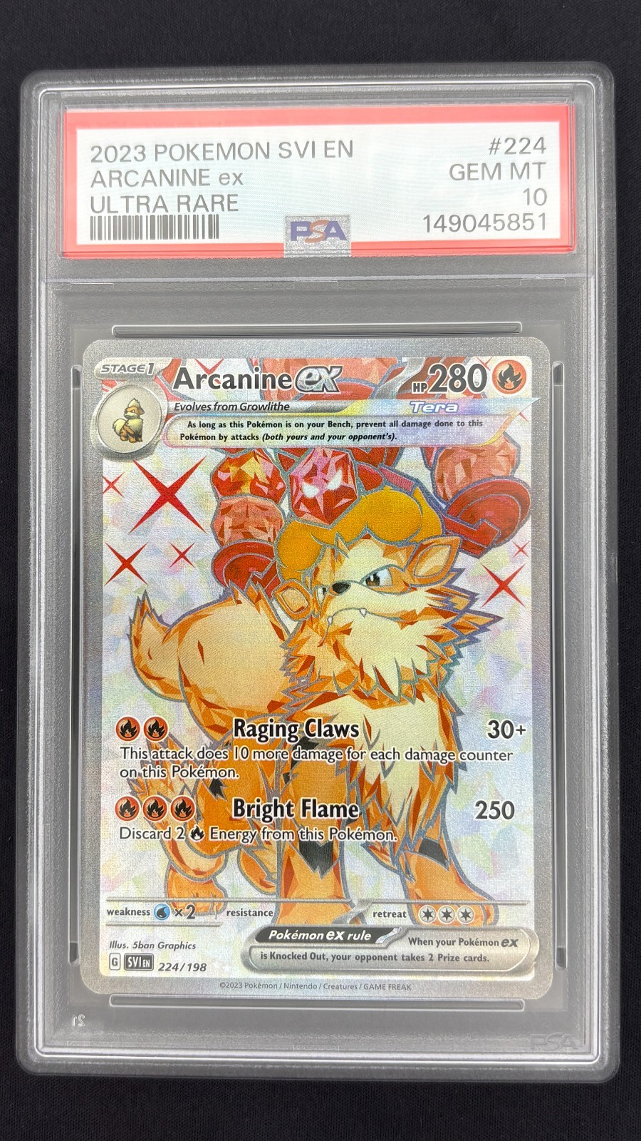 Arcanine ex 224/198 - Scarlet & Violet - Graded PSA 10 GEM MT Pokemon Card