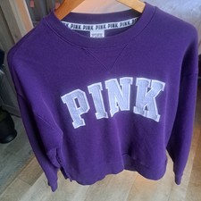 Victoria's Secret VS PINK Varsity Crewneck Purple Spellout Sweatshirt Size XS