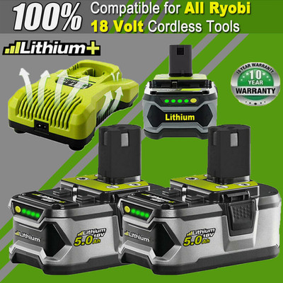 2X 18V 5,0Ah Akku für Ryobi P108 Lithium ONE Plus Akku 18 V RB18L50 / Ladegerät