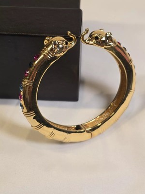 Princess Amanda Elephant Bracelet, Gold Tone, Colored Rhinestones #399