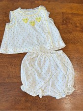 Vintage Baby Yellow floral Heart Embroidered Two-Piece Set size 0-3 months
