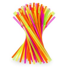 DecorRack 300 Neon Flexible Plastic Straws, BPA-Free Disposable Colorful Drin...