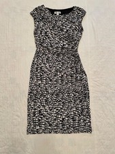 Dressbarn Black and White Geometric Pattern Stretchy Work Dress Size 4