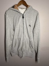 BURBERRY BRIT Used Men  s Gray Fleece Full Zip Hoodie Nova Check lined Hood Sz XL