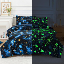 Kids Comforter Sets Twin Size for Boys Glow in The Dark Blue Starry Sky Space B