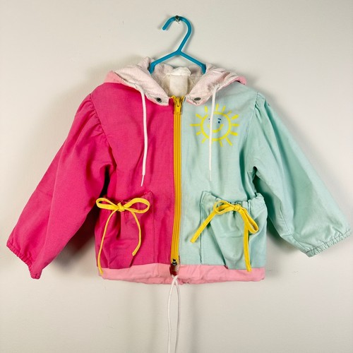 Vintage ISPO KIDS by Dana Colorblock Sun Graphic Hooded Jacket Pink Teal 90s