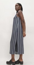 Everlane The Hammered Satin Slip Midi Dress In Blue Bone Stripe Sz 6 Soft 