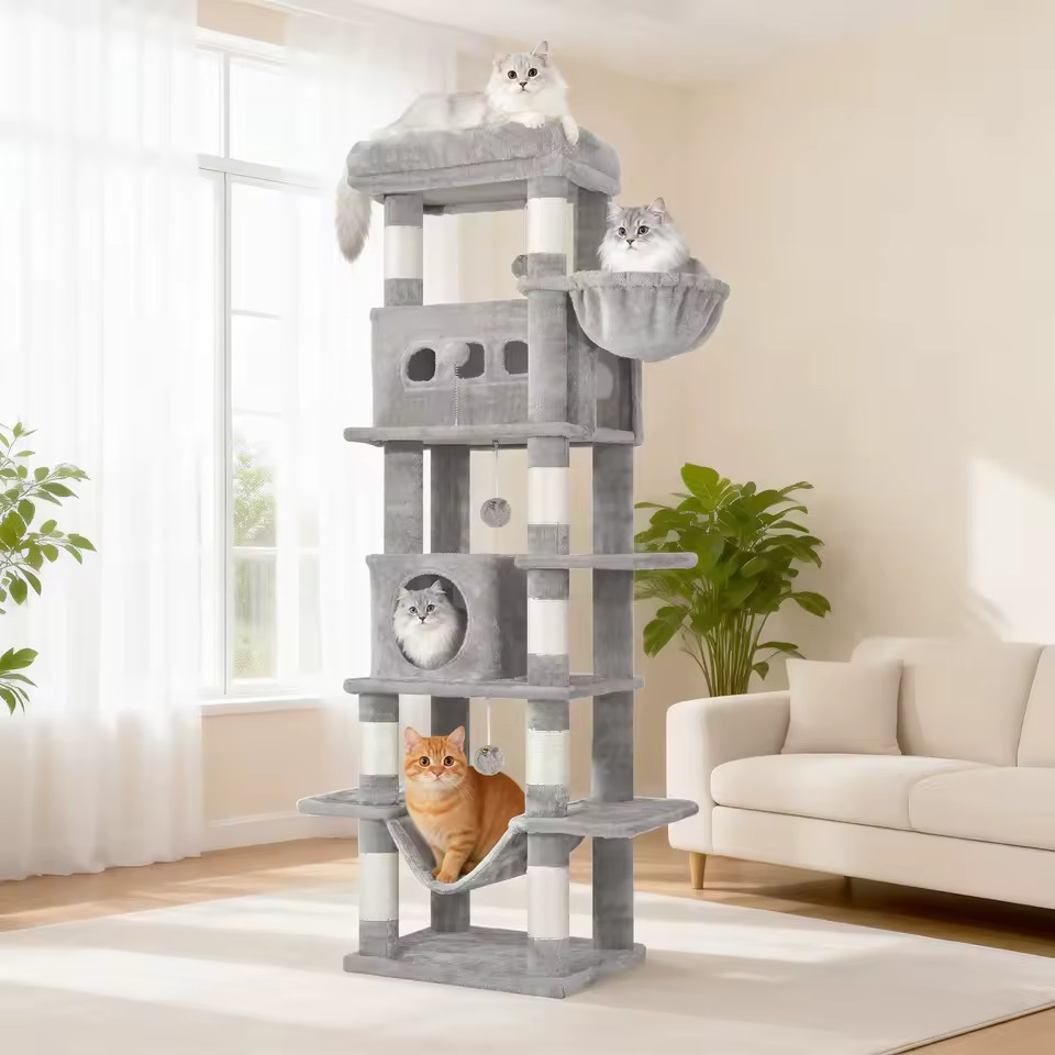Arbre à chat 170cm tour de jeu multi-niveaux grand griffoir pour plusieurs chats