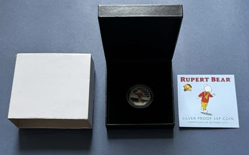 2020 Silver (925) Proof 50p. IOM. 8g. Rupert Bear. Box & COA.