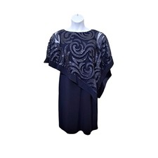 R & M Richards Navy/Blue  Size 10 Sequin Popover Short Sleeve Dress NWT