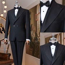 Peak Lapel Men Suits 2pcs Jackets Pants Slim Fit Formal Groom Double Breasted