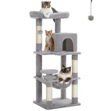 Cat Tree Tower For Large Cats W/ Metal Frame Hammock Condo Big Perch Grey 45.7"