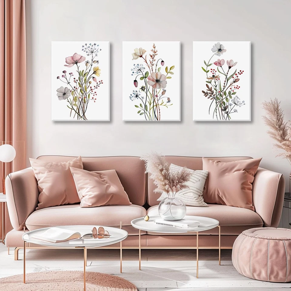 带框野花帆布墙艺术粉红色水彩植物花卉海报 Pri... — 第 2/4 张图片