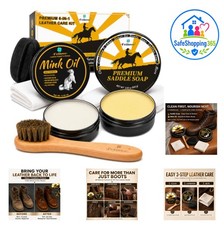 Leather Care Kit Saddle Soap Mink Oil Cleaner Conditioner 6 Piece Boots Shoes