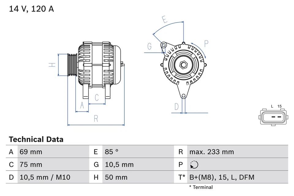 ALTERNATOR 0 986 041 810 FOR BMW 3/E46/5/E9/Z/Roadster/E6/7/E8 Z3/E36 2.0L 6cyl - Image 2 of 4