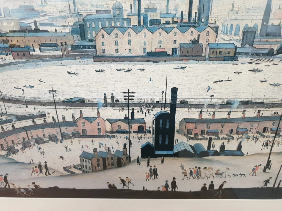 After L.S. Cuadro Lowry's "El estanque" impresión litográfica offset años 80 Foto 3 de 4