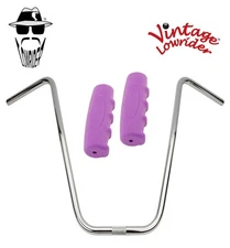 Original Lowrider 20" 22.2 D Handlebar Chrome 0214 120mm Grips Solid/Purple