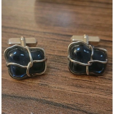Vintage Swank Deep Blue Glass Gold Toned Cuff Links