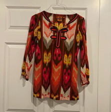 Tory Burch Pink Red Ikat Geometric Cotton Tunic Top Blouse Size 6 Boho Resort