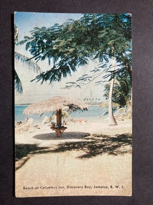 Strand am Columbus Inn Discovery Bay, Jamaika Vintage Postkarte U9