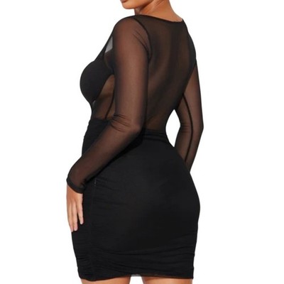 Fashion Nova Lola Mesh Corset Mini Dress Bodycon Ruched Long Sleeve Sz  Small | eBay