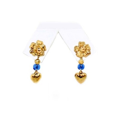 Artisan crafted 1'' Heart Drop Earrings Top 1/20 14K Gold Filled blue Crystals