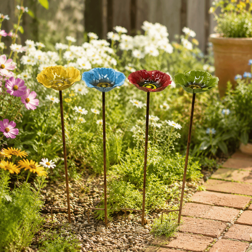 Supporto bagno uccellino a forma di fiore dispenser acqua uccellino metallo palo giardino - Foto 5 di 17