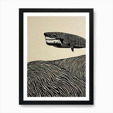 Basking Shark II Linocut Art Print Framed Wall Art Poster Canvas Print Picture