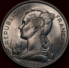 Uncirculated 1953 Madagascar 5 Francs Aluminum Foreign Coin