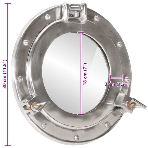 Specchio da Parete Design Oblò Ø30 cm in Alluminio e Vetro - Foto 5 di 5