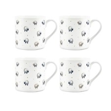 Spring Sheep Bone China Mugs Set of 4 - Countryside Farm Animals Gifts