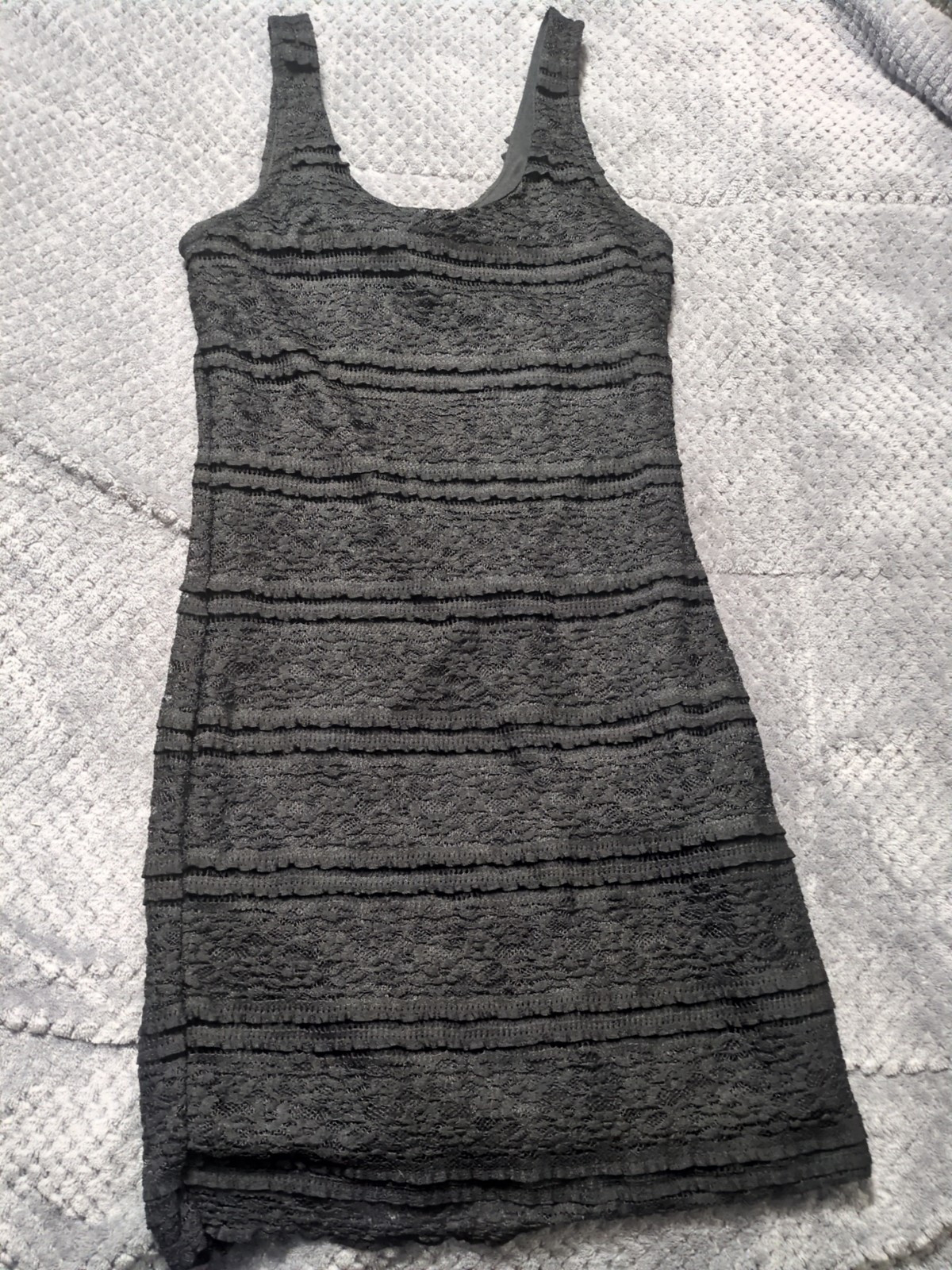Forever 21 Bodycon Dress Black Lace Ruffle LBD Size Med | eBay