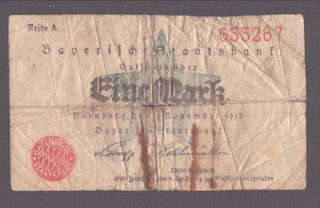 BAY  27a)  Bayerische Staatsbank Nürnberg; 1 Mark vom 15.11.1918